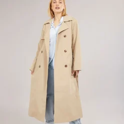 New Dame Dicte X-Lang Trenchcoat Ecru Dame Jakker Og Frakker·Jakker Og Frakker