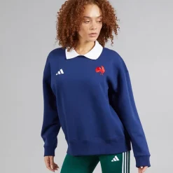 Hot Dame FFC Frankrig Rugby Langærmet Sweatshirt Dark Blue/​Hvid Dame Træning|Overdele