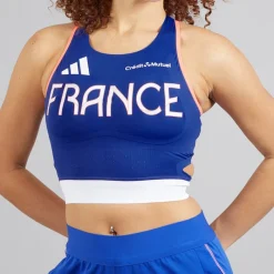 Sale Dame FFR Team Frankrig Løbetop Semi Lucid Blue Dame Træning|Overdele
