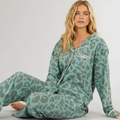 New Dame Korda Pyjamas Mørk Salvie Leopard Dame Undertøj, Sokker Og Nattøj·Nattøj