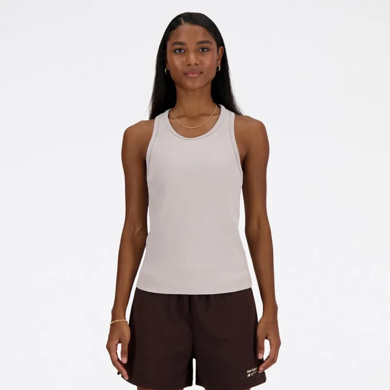 New Dame Linear Heritage Ribbet Racer Tank Moonrock Dame Træning|Overdele