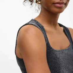 Online Dame Million Lurex Firkantet Hals Top Sort W Sølv Dame Overdele·Overdele