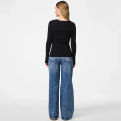 Clearance Dame Mira Strik Top Sort Dame Trøjer Og Cardigans·Trøjer|Overdele·Overdele