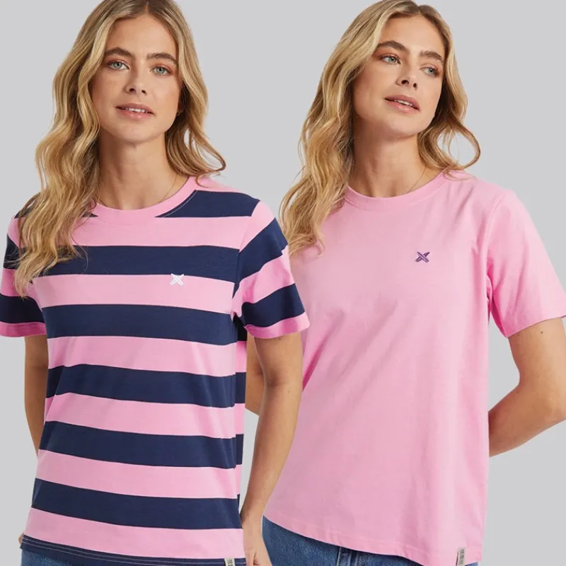 Best Dame Oxbow To-pak T-shirts Pink/Navy Dame Multipakker·Overdele|Overdele·T-Shirts