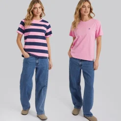 Best Dame Oxbow To-pak T-shirts Pink/Navy Dame Multipakker·Overdele|Overdele·T-Shirts