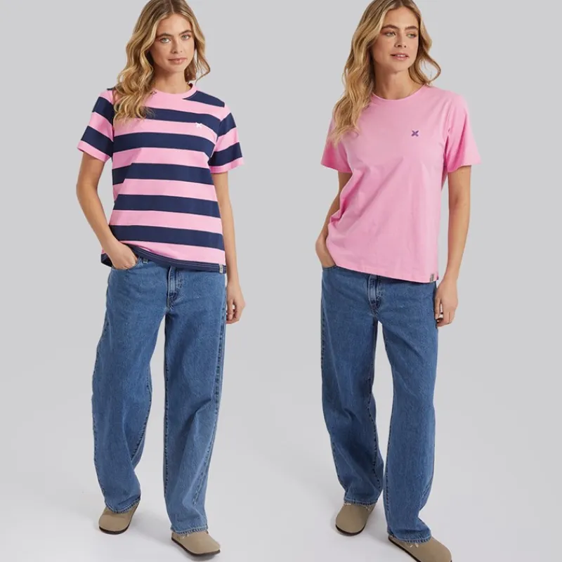 Best Dame Oxbow To-pak T-shirts Pink/Navy Dame Multipakker·Overdele|Overdele·T-Shirts