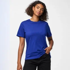 New Dame Ria fold op ensfarvet t shirt Mazarine Blue Dame Overdele·T-Shirts|Overdele·Overdele