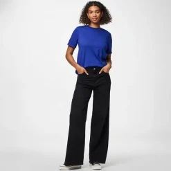 New Dame Ria fold op ensfarvet t shirt Mazarine Blue Dame Overdele·T-Shirts|Overdele·Overdele