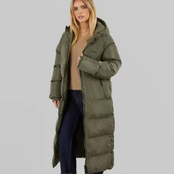 Online Dame Ryelle Maxi Lang Puffer Jakke Khaki Dame Jakker Og Frakker·Jakker Og Frakker