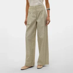 Hot Dame Siv Stribede Bukser Lysegrøn Dame Jeans, Bukser Og Leggings·Bukser