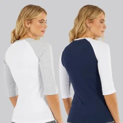 Best Dame To Pakke 3/​4 Ærme T-Shirts Hvid Marineblå Dame Multipakker·Overdele|Overdele·T-Shirts