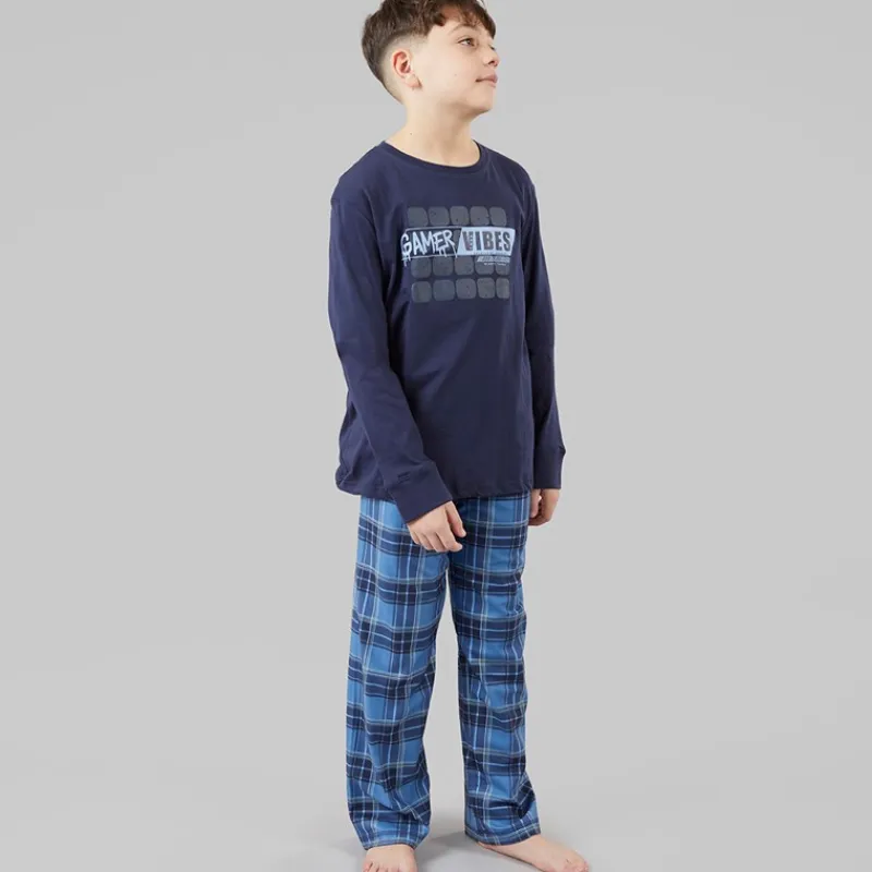Discount Drenge Atmore nattøj sæt Navy/Blue Check Nattøj|Nattøj
