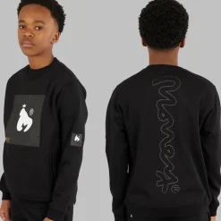 Outlet Drenge kombi patch t-shirt sweatshirt og joggingbukser træningssæt Sort Træningsdragter