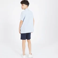 Drenge Lomous skjorte og chino shorts sæt blå og hvid stribet/​navy Blue & White Stripe /​ Navy Shorts|Sæt