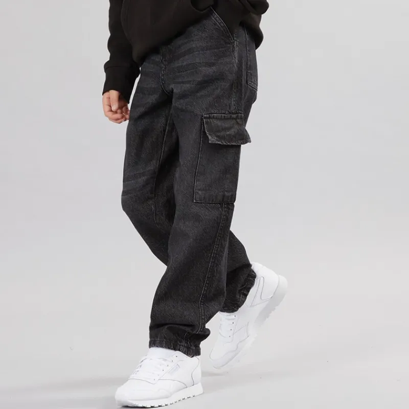 Best Drenge Løstsiddende Cargo Jeans Antracit Jeans Og Bukser
