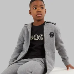 Outlet Drenge lynlås hættetrøje Heather Grey Hættetrøjer Og Sweatshirts