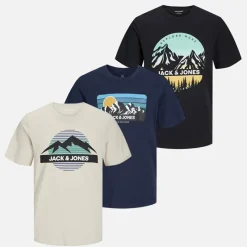 Discount Drenge Peak Rund Hals Tre Pakke T-shirts Sort /​ Måne Stråle /​ Marineblå Multipakker|T-Shirts Og Undertrøjer
