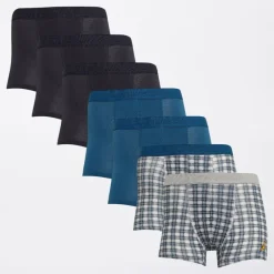 Sale Drenge Syv Pak Boksershorts Navy /​ Teal /​ Printet Check Undertøj|Multipakker