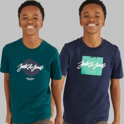 New Drenge Tiley Rund Hals To Pakke T-shirts Dyb Teal/​Navy Blazer Multipakker|T-Shirts Og Undertrøjer