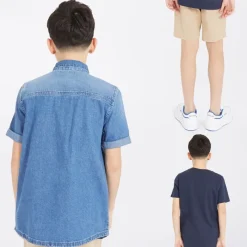 Online Drenge Tobama Skjorte T-shirt Og Chino Shorts Sæt Mid Wash/​Navy/​Stone Sæt|Træningsdragter