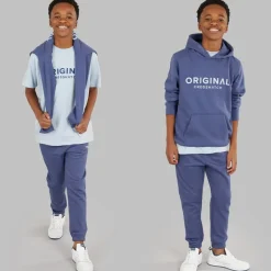 Outlet Drenge Tre Delt Hoodie Sweatshirt T-Shirt Og Joggingbukser Sæt Denim Blå/​Is Blå Træningsdragter