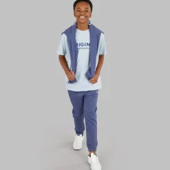 Outlet Drenge Tre Delt Hoodie Sweatshirt T-Shirt Og Joggingbukser Sæt Denim Blå/​Is Blå Træningsdragter