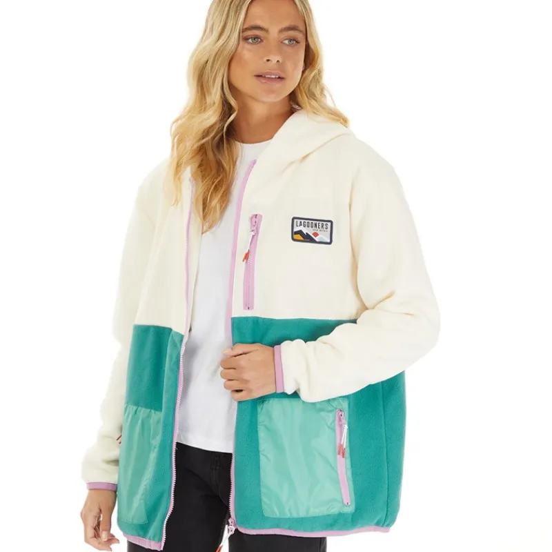 Outlet Fleece med lynlås til kvinder Ecru/Teal Dame Jakker Og Frakker·Fleecetøj|Hættetrøjer Og Sweatshirts·Fleecetøj