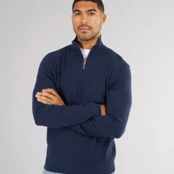 Herre Basis Strik Høj Hals Lynlås Jumper Navy Trøjer Og Cardigans·Trøjer