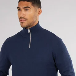 Herre Basis Strik Høj Hals Lynlås Jumper Navy Trøjer Og Cardigans·Trøjer