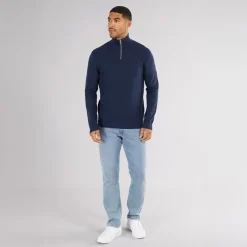Herre Basis Strik Høj Hals Lynlås Jumper Navy Trøjer Og Cardigans·Trøjer