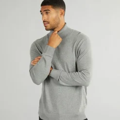 Outlet Herre Basis Strik Rullekrave Jumper Lysegrå Mel Trøjer Og Cardigans·Trøjer