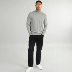 Outlet Herre Basis Strik Rullekrave Jumper Lysegrå Mel Trøjer Og Cardigans·Trøjer