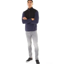 New Herre Blå Fleece Halvzip-Blazer med Flamme Hættetrøjer Og Sweatshirts·Fleecetøj|Træningsdragter Og Joggingbukser·Fleecetøj