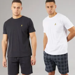 Outlet Herre Carson To Pak T-shirts Og Shorts Loungewear Sæt Navy/​Hvid Undertøj, Sokker Og Nattøj·Nattøj