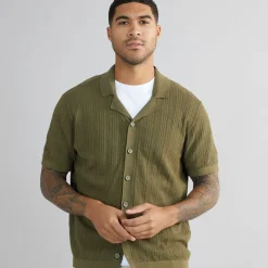 Outlet Herre Dave Strik Kortærmet Skjorte Olive Night T-Shirts, Poloer Og Skjorter·Skjorter