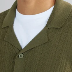 Outlet Herre Dave Strik Kortærmet Skjorte Olive Night T-Shirts, Poloer Og Skjorter·Skjorter