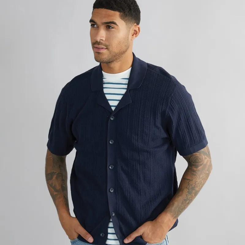 Outlet Herre Dave Strik Kortærmet Skjorte Sky Captain T-Shirts, Poloer Og Skjorter·Skjorter