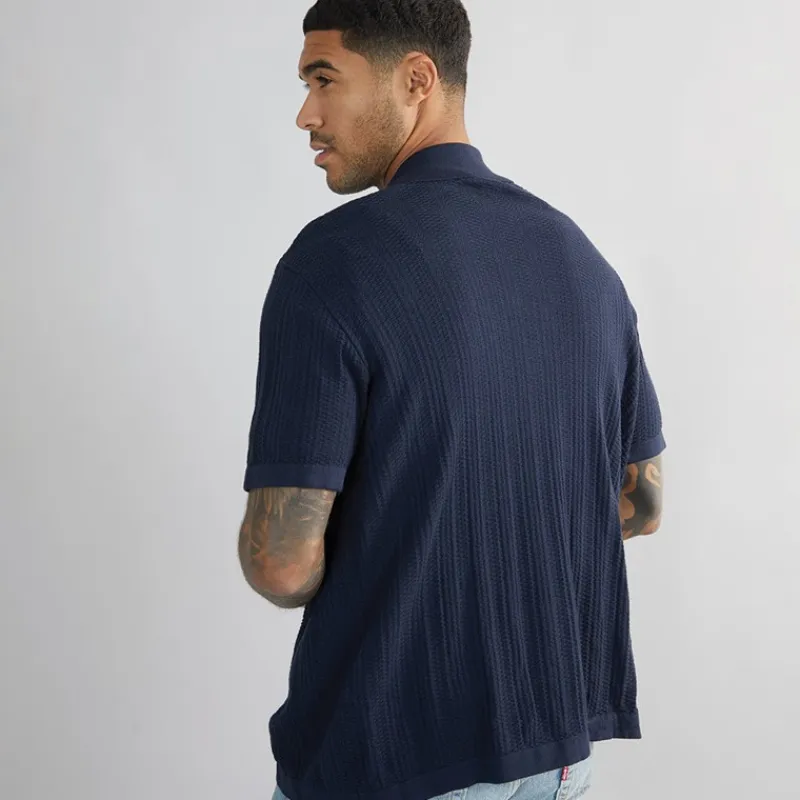 Outlet Herre Dave Strik Kortærmet Skjorte Sky Captain T-Shirts, Poloer Og Skjorter·Skjorter