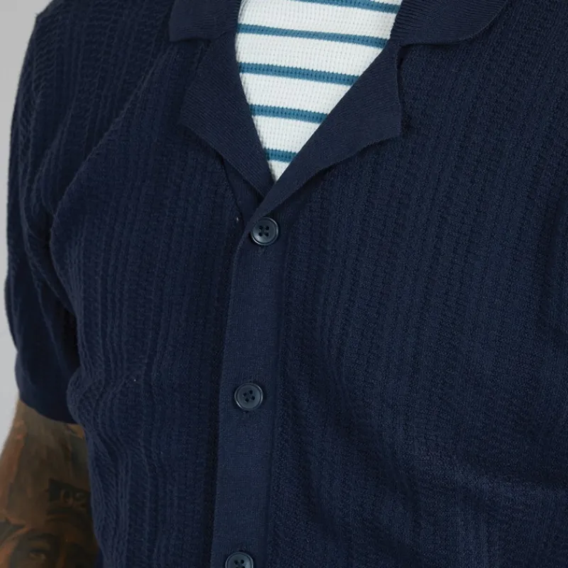 Outlet Herre Dave Strik Kortærmet Skjorte Sky Captain T-Shirts, Poloer Og Skjorter·Skjorter