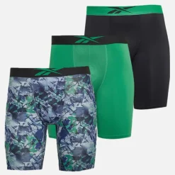 New Herre Decker Tre Pak Lang Performance Trunks Grøn/​Grøn Print/​Sort Træning|Undertøj Og Sokker