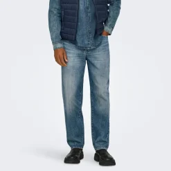 New Herre Edge Lige Jeans Medium Blue Denim Jeans Og Bukser·Jeans Med Lige Ben|Jeans Og Bukser·Jeans