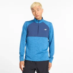 Outlet Herre Essential Heat Grid 1/​2 Zip Løbeoverdel Heron Blå Træning|T-Shirts Og Undertrøjer