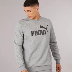 Discount Herre Essentials Stort Logo Crew Neck Sweatshirt Medium Gråmeleret Træning|T-Shirts Og Undertrøjer