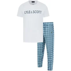 New Herre Holden T-shirt og ternede loungesæt Bright White/Blue Check Undertøj, Sokker Og Nattøj·Nattøj