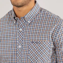 New Herre House Check Kortærmet Skjorte Denim Blå T-Shirts, Poloer Og Skjorter·Skjorter