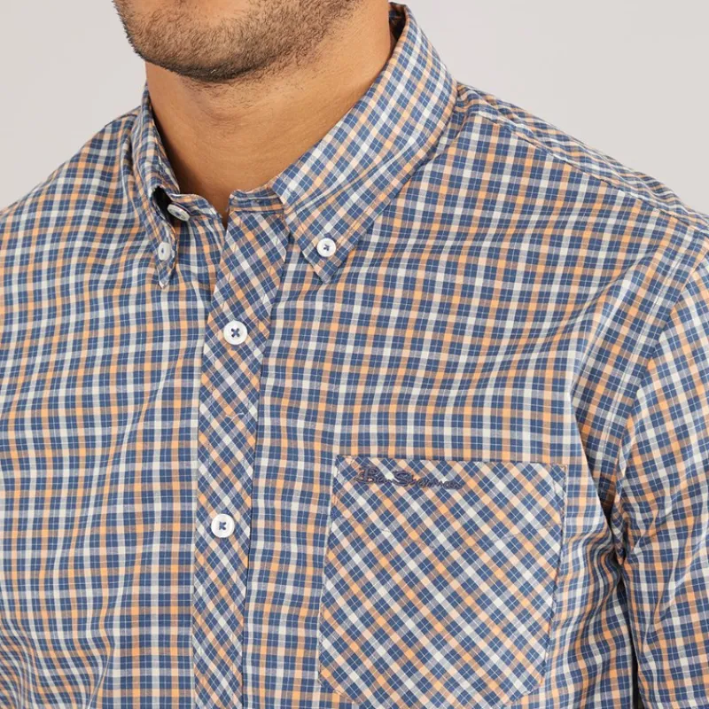 New Herre House Check Kortærmet Skjorte Denim Blå T-Shirts, Poloer Og Skjorter·Skjorter