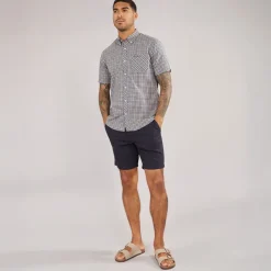 New Herre House Check Kortærmet Skjorte Denim Blå T-Shirts, Poloer Og Skjorter·Skjorter