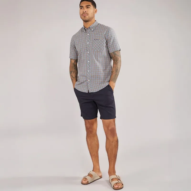 New Herre House Check Kortærmet Skjorte Denim Blå T-Shirts, Poloer Og Skjorter·Skjorter