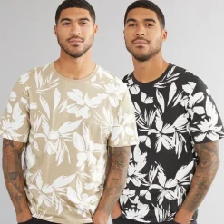 Online Herre Jeff AOP To-pak Blomster T-shirts Sort/Crockery T-Shirts, Poloer Og Skjorter·Multipakker|Multipakker·T-Shirts Og Undertrøjer