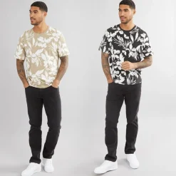Online Herre Jeff AOP To-pak Blomster T-shirts Sort/​Crockery T-Shirts, Poloer Og Skjorter·Multipakker|Multipakker·T-Shirts Og Undertrøjer